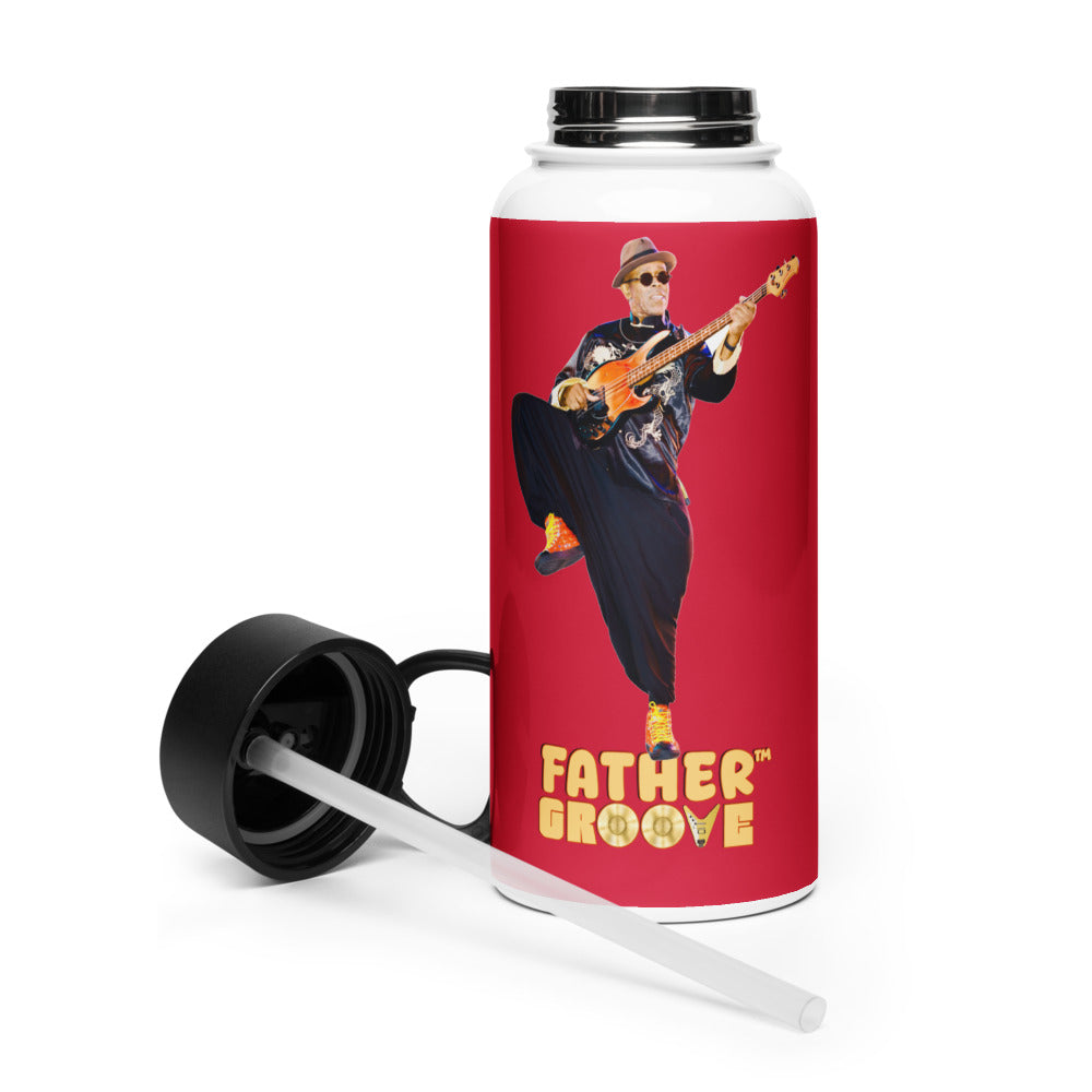 Father Groove™ Stainless Steel Water Bottle with a straw lid